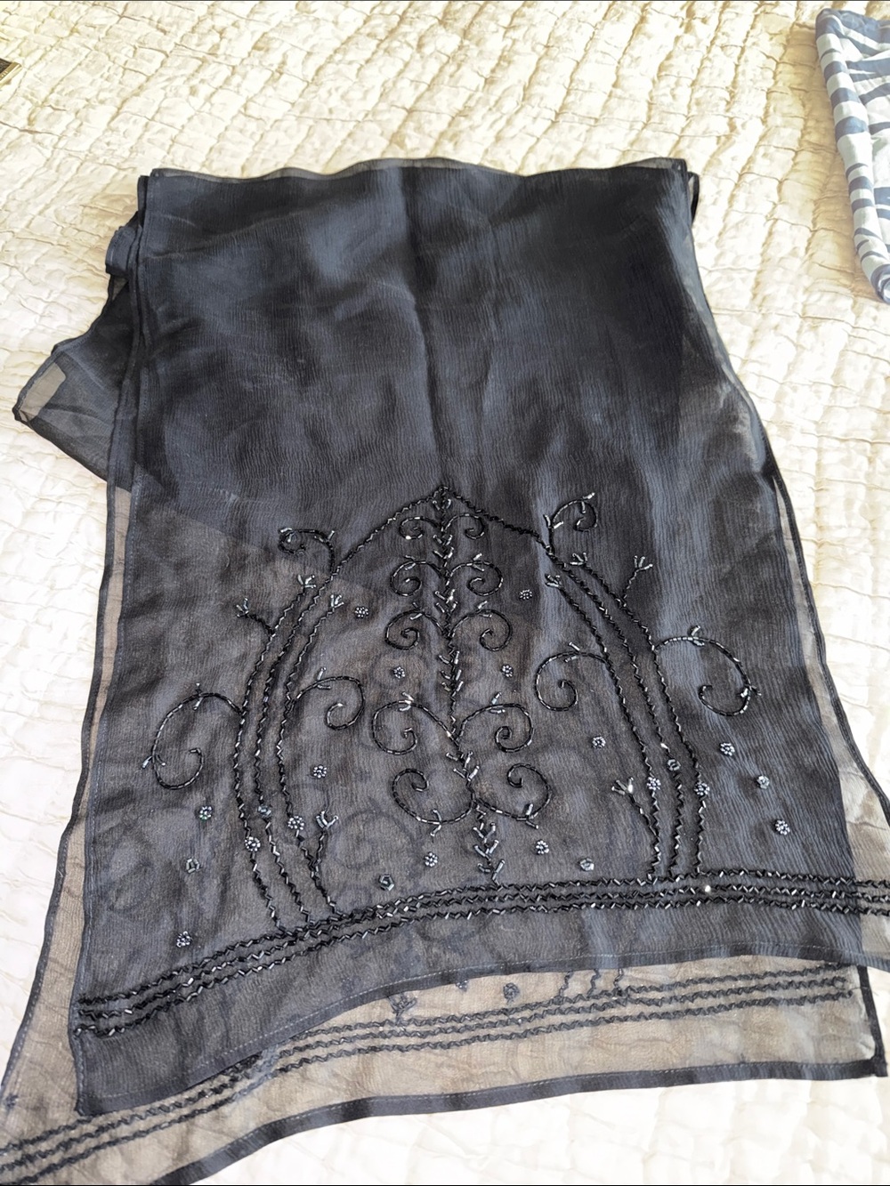 Black beaded large elegant scarf